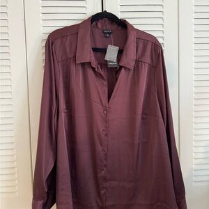 Torrid Burgundy Satin Blouse, Button down NEW W TAGS